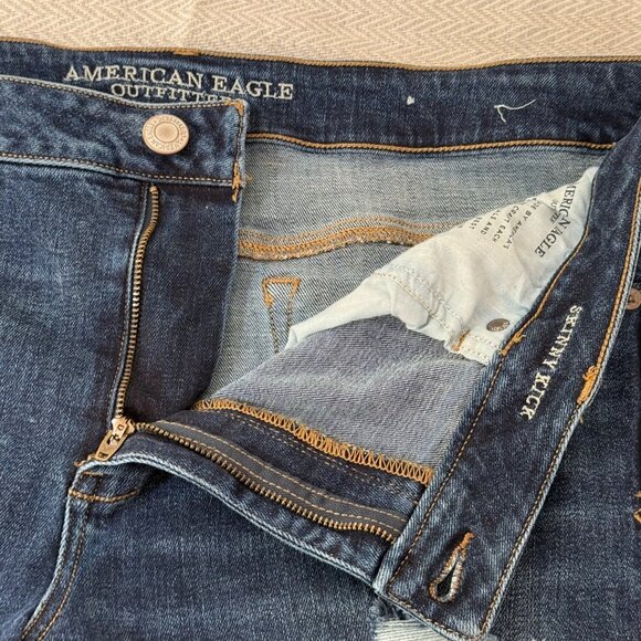 American Eagle Skinny‎ Kick Jeans Womens 20 Long Blue Mid Rise Boho Distressed - Picture 9 of 14